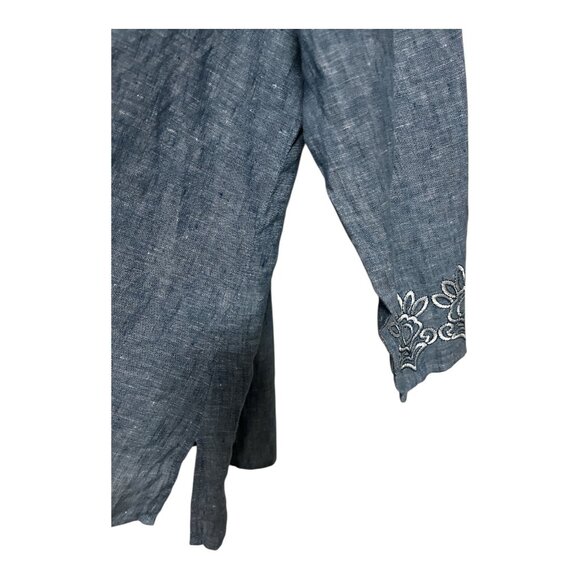 Orvis Women’s Size M Blue Linen-Blend Embroidered Tunic Top - Picture 4 of 7